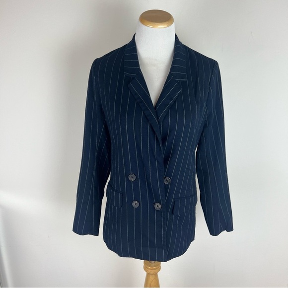Abercrombie & Fitch Navy Pinstripe Boyfriend Button Women’s Blazer Size XS - Picture 1 of 4